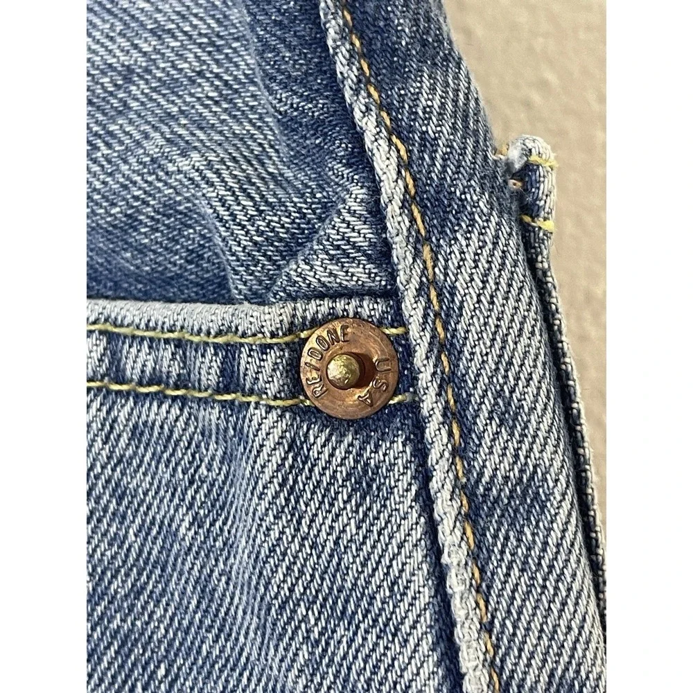 RE/DONE Originals Cut Off Denim Shorts Cool Medium Blue Organic Cotton Size 28